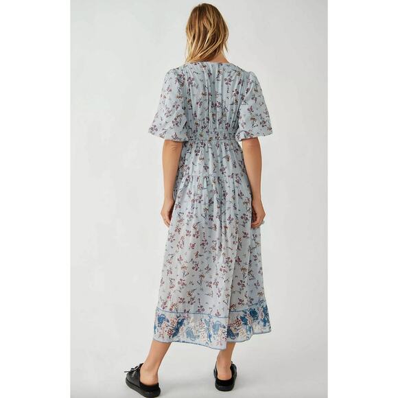 Free People Lysette Maxi Dress Floral Boho Cottage Romantic Fairy Blue Small - Picture 3 of 16